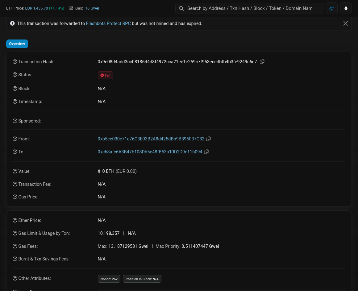 Flashbots Protect dashboard screenshot