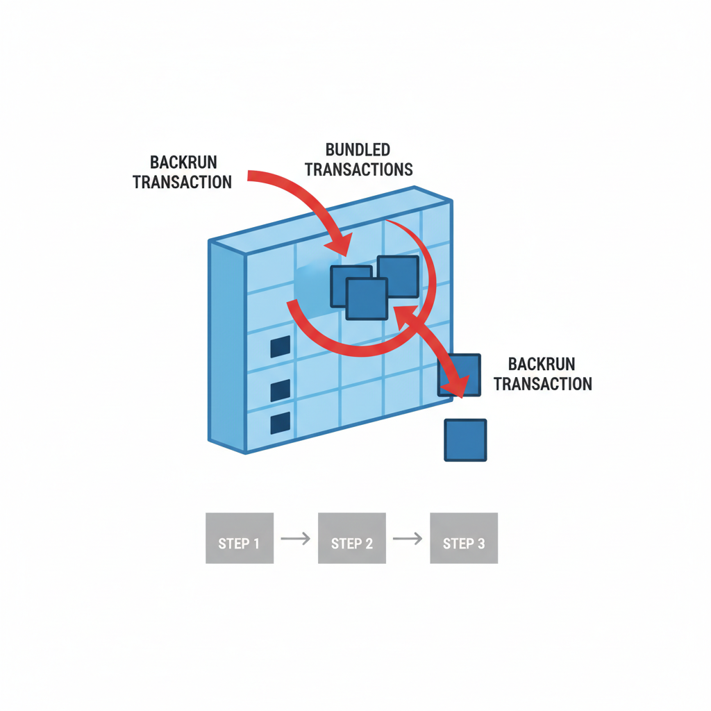 transaction bundling visualization with backrun arrows on blockchain block