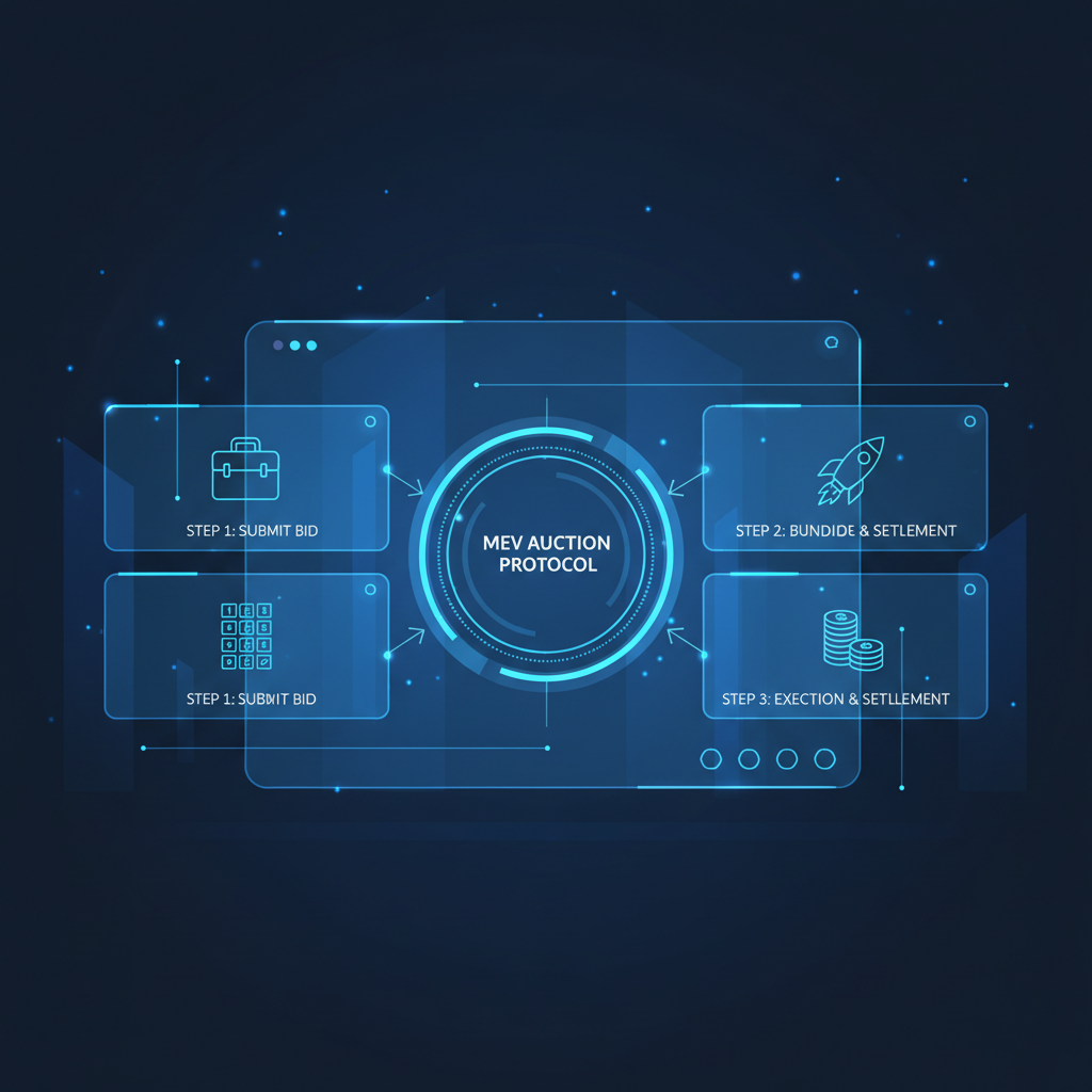 sleek digital marketplace dashboard for MEV auctions, holographic interfaces, blue neon glow