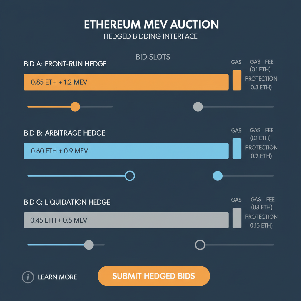 bidding interface with multiple hedged bids on Ethereum MEV auction, sliders and bid bars