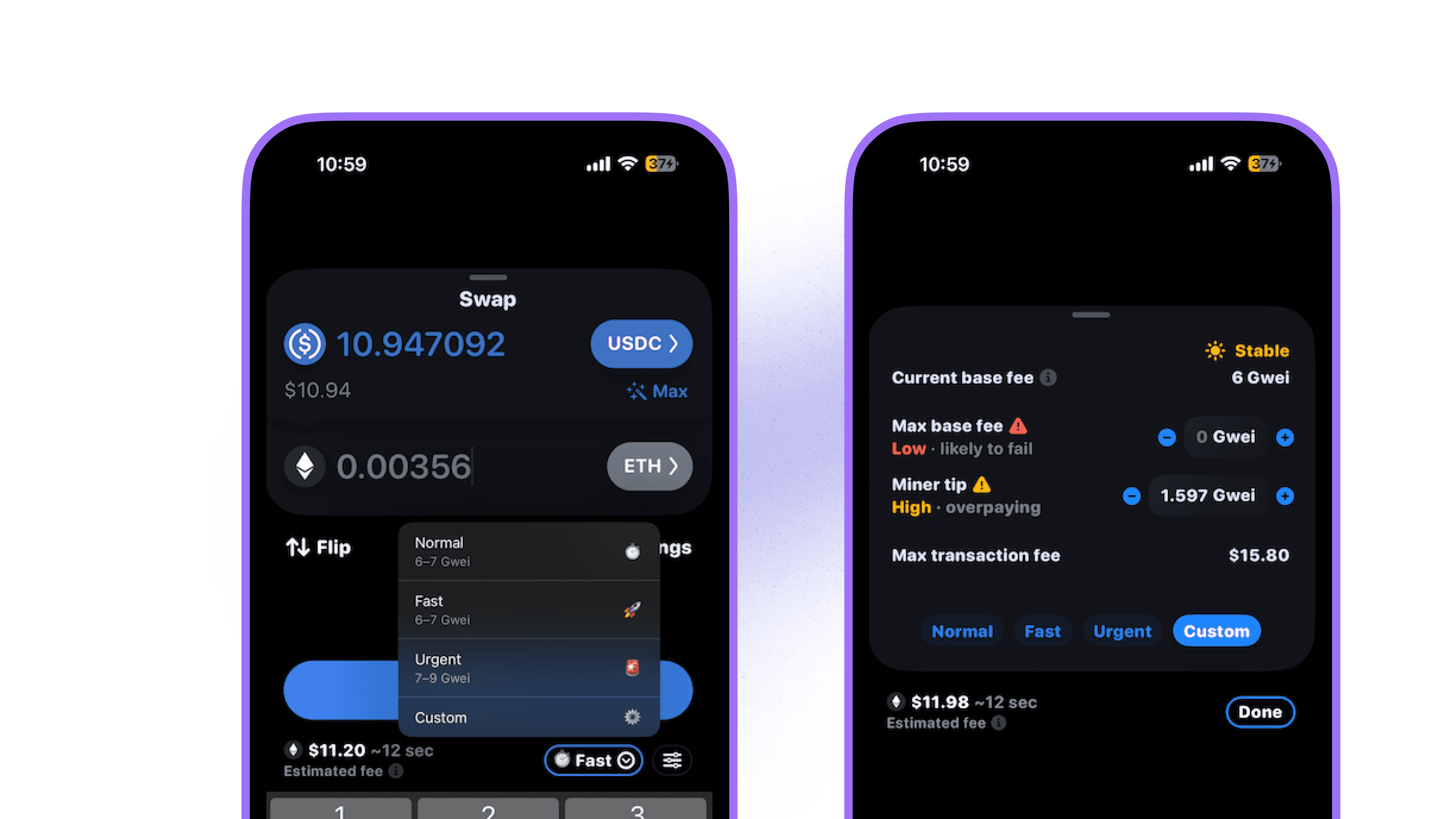 Ethereum gas fee adjustment interface