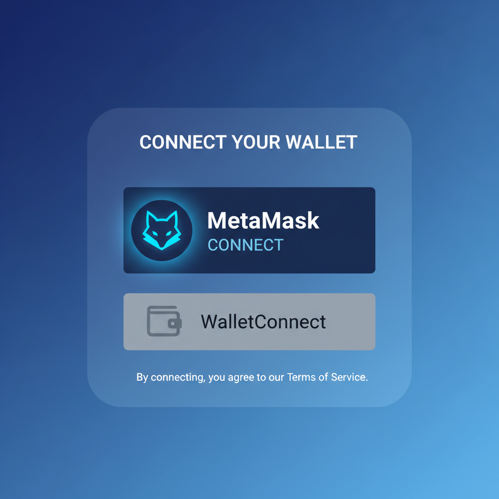 sleek ethereum wallet connection screen with meta mask icon glowing blue